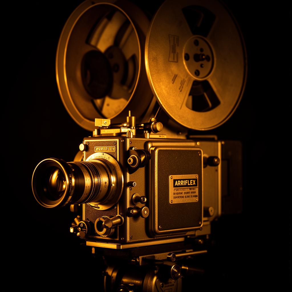 Vintage 35mm film camera in warm lighting